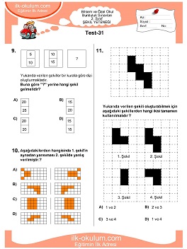 ilkokul 1. Sınıf Bilsem Zeka Testi 